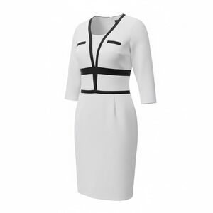 Kilottor White Dress Black Accents 3/4 Sleeve A-Line Juniors 13-14Y NWT